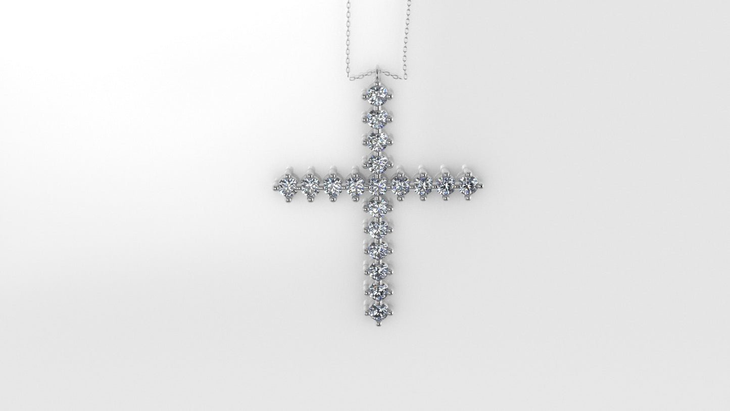 Gold Pendant with 19 Diamond VS1, Cross Style, Only Pendant, "4 Prongs"