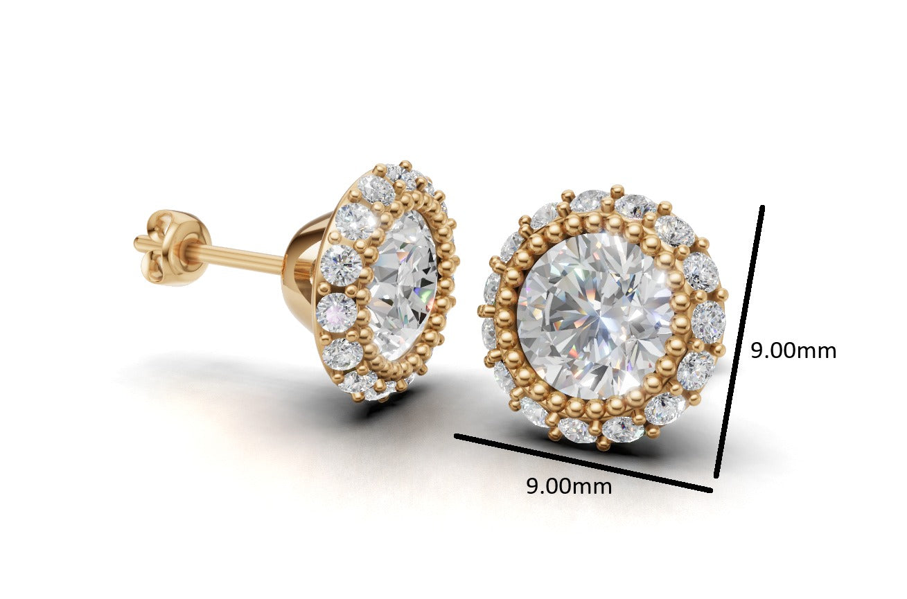 14k Gold Earrings with 32 Diamonds, "STT: Bezel and Prong", Filigree, Push Back