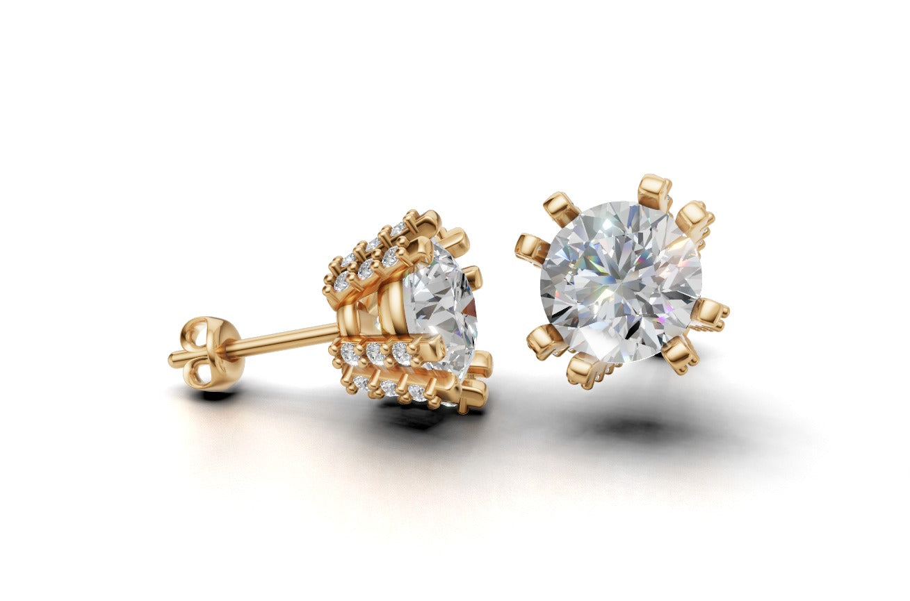 14k Gold Earrings Solitaire with 50 Diamonds, "STT: 8-Prong", Push Back