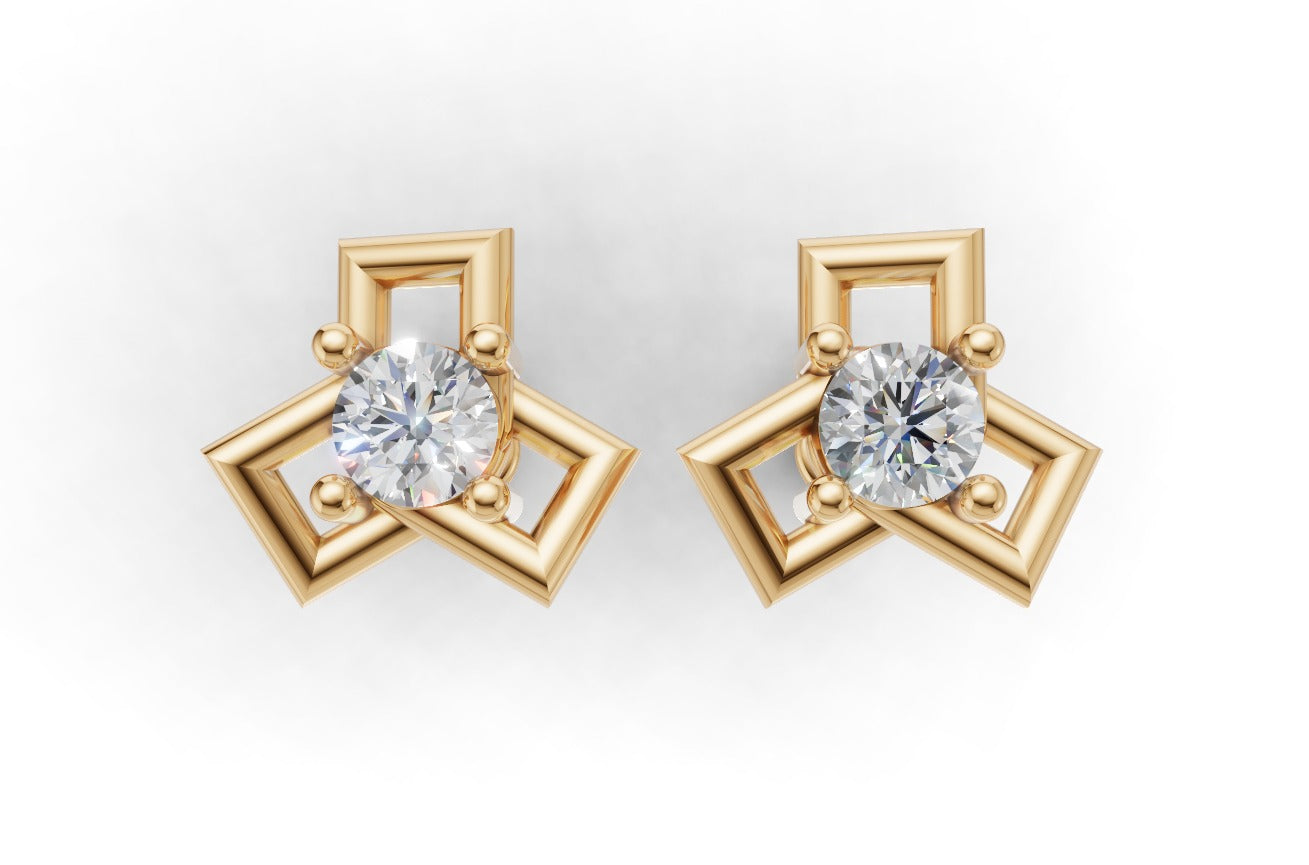 14k Gold Earrings with 2 Diamonds, "STT: 4-Prong", Push Back