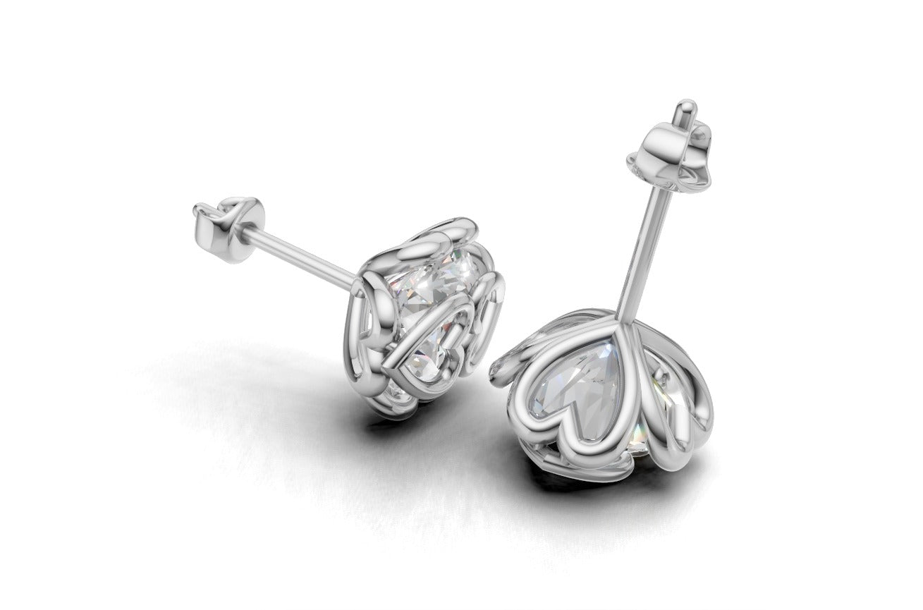 14k Gold Earrings Heart with 2 Diamonds, "STT: Hearts", Push Back