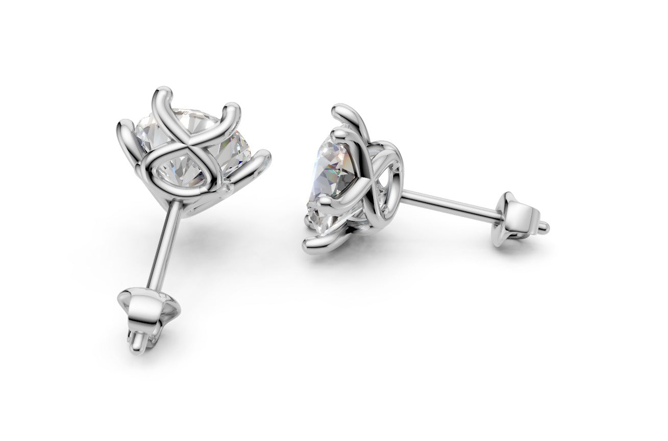 14k Gold Earrings Solitaire with 2 Diamonds, "STT: 6-Prong", Push Back