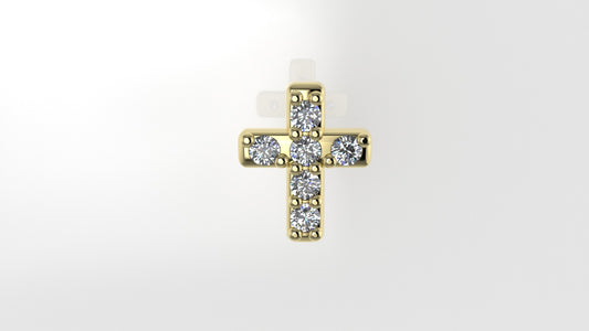 14K Ear Piercing with 6 Diamonds, cross style