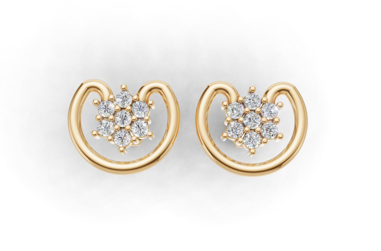 14k Gold Earrings with 14 Diamonds, "STT: Prong", Push Back