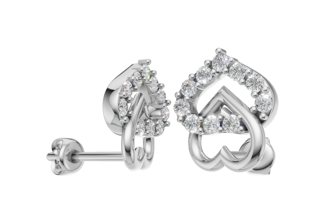 14k Hearts Earrings with 20 Diamonds, "STT: Prong", Push Back
