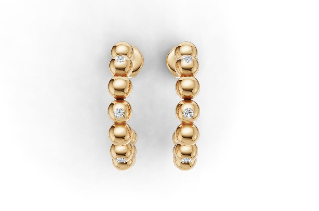 14k Gold Earrings with 6 Diamonds, "STT: Bezel", Push Back