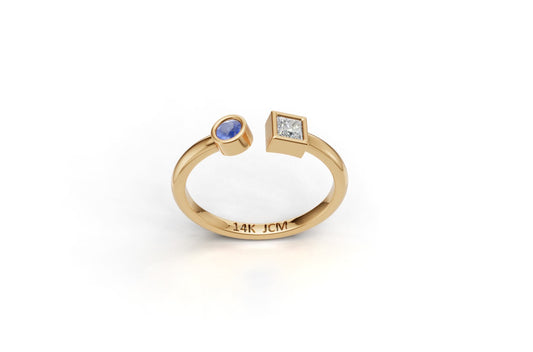 14K Gold Ring with 1 Sapphire and 1 Diamond, STT: Bezel
