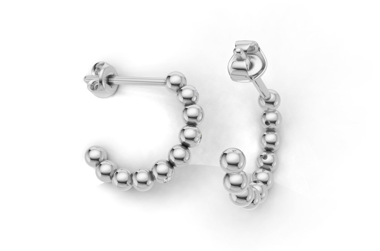 14k Gold Earrings with 6 Diamonds, "STT: Bezel", Push Back