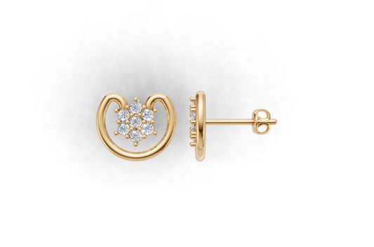 14k Gold Earrings with 14 Diamonds, "STT: Prong", Push Back