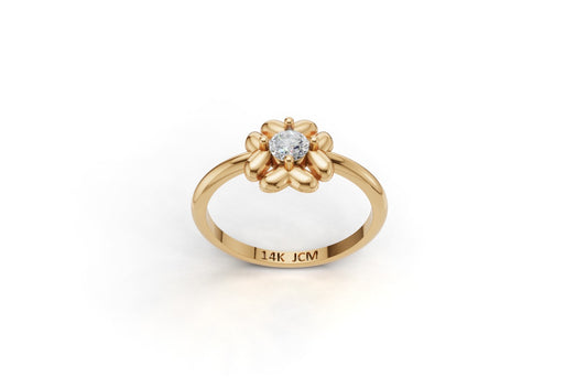 14K Gold Ring Cover Heart with 1 Diamond, STT: 4-Prong