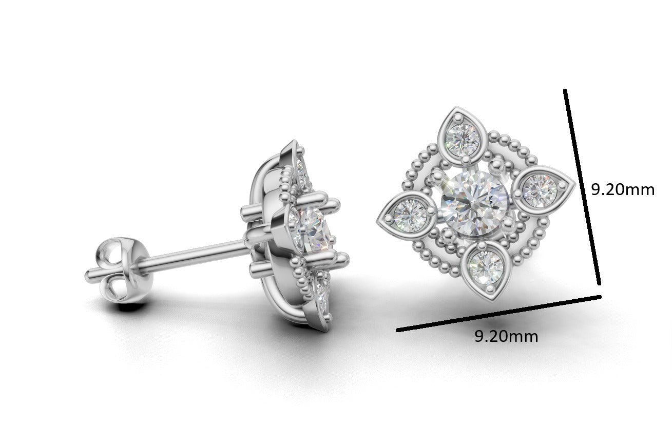 14k Gold Earrings with 10 Diamonds, "STT: Prong", Push Back, Filigree