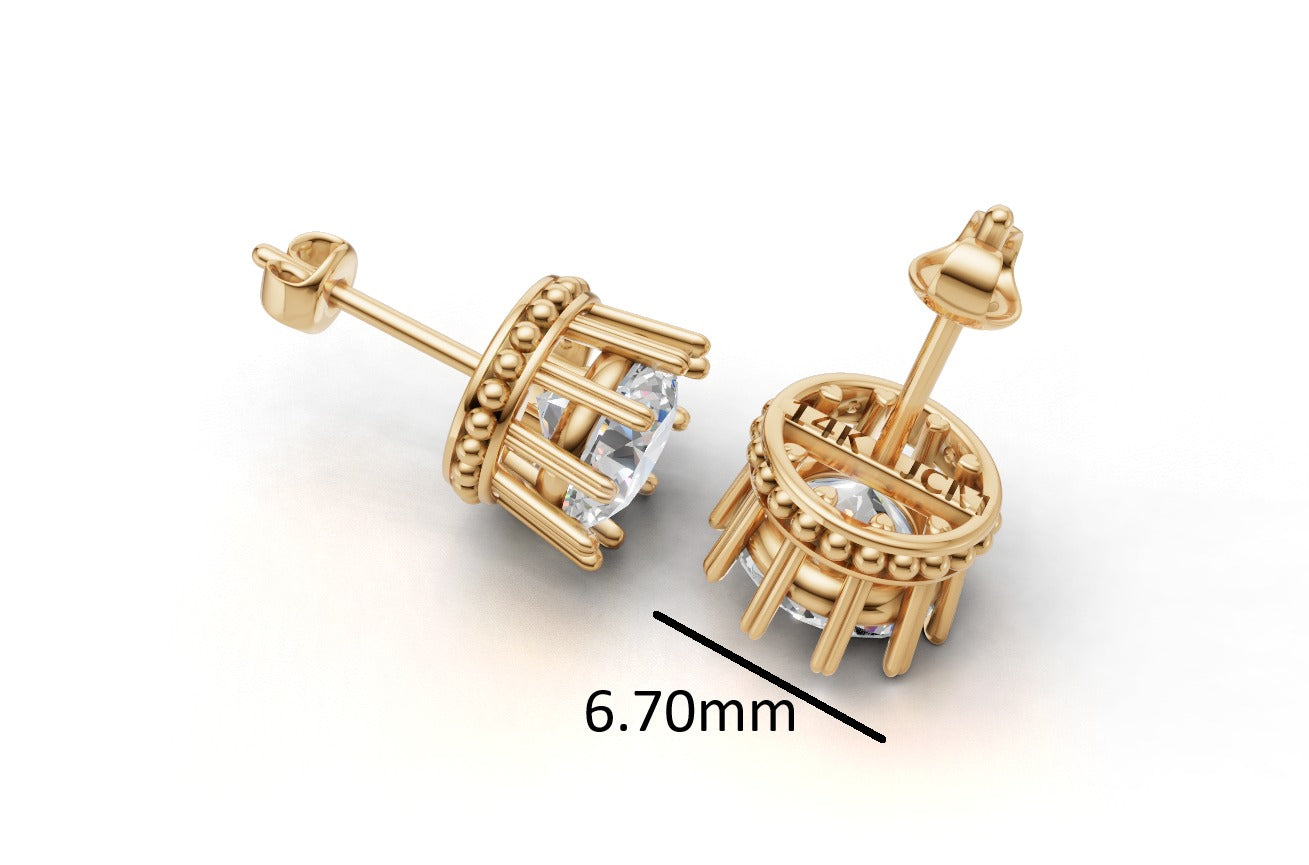 14k Gold Earrings with 8 Diamonds, "STT: 10-Prong Heart", Push Back