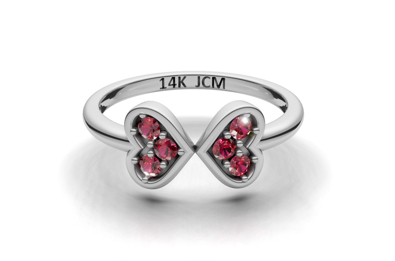 14K Gold Ring Hearts with 6 Ruby, STT: Prong