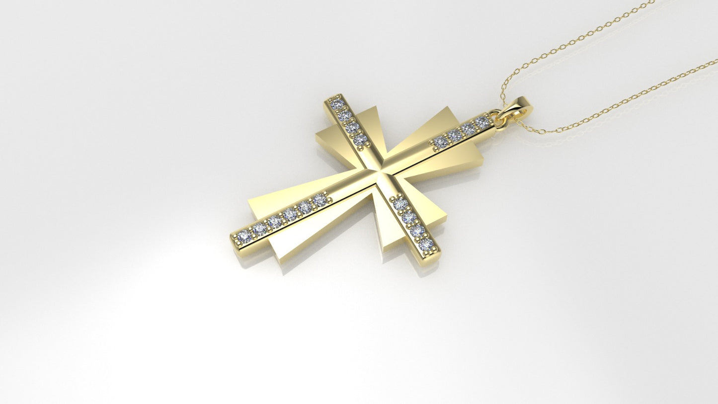 14K Pendant with 18 Diamond VS1, "Cross Double with Prongs", Only Pendant