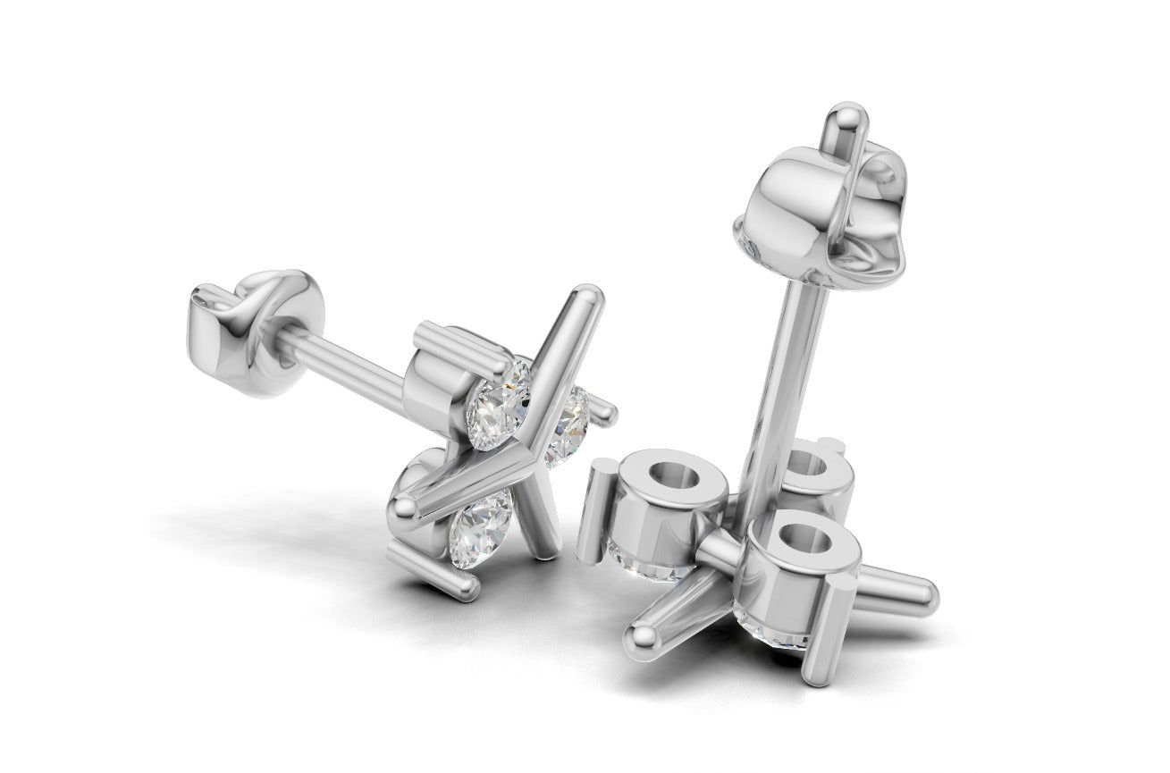 14K Gold Earrings with 6 Diamonds, "STT: 1-Prong and Bezel", Push Back