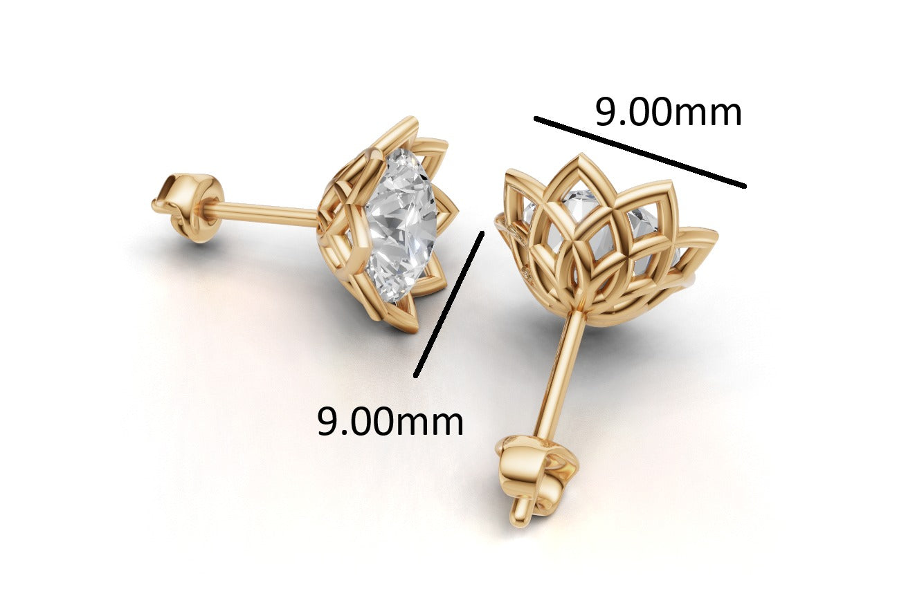 14k Yellow Gold Solitaire Earrings with 2 Diamonds, Push Back