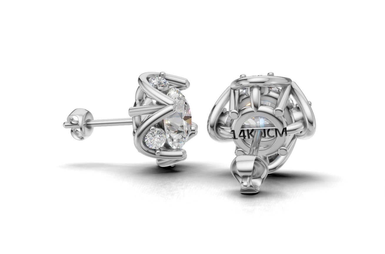 14k Gold Earrings Solitaire with 10 Diamonds, "STT: 4-Prong", Push Back
