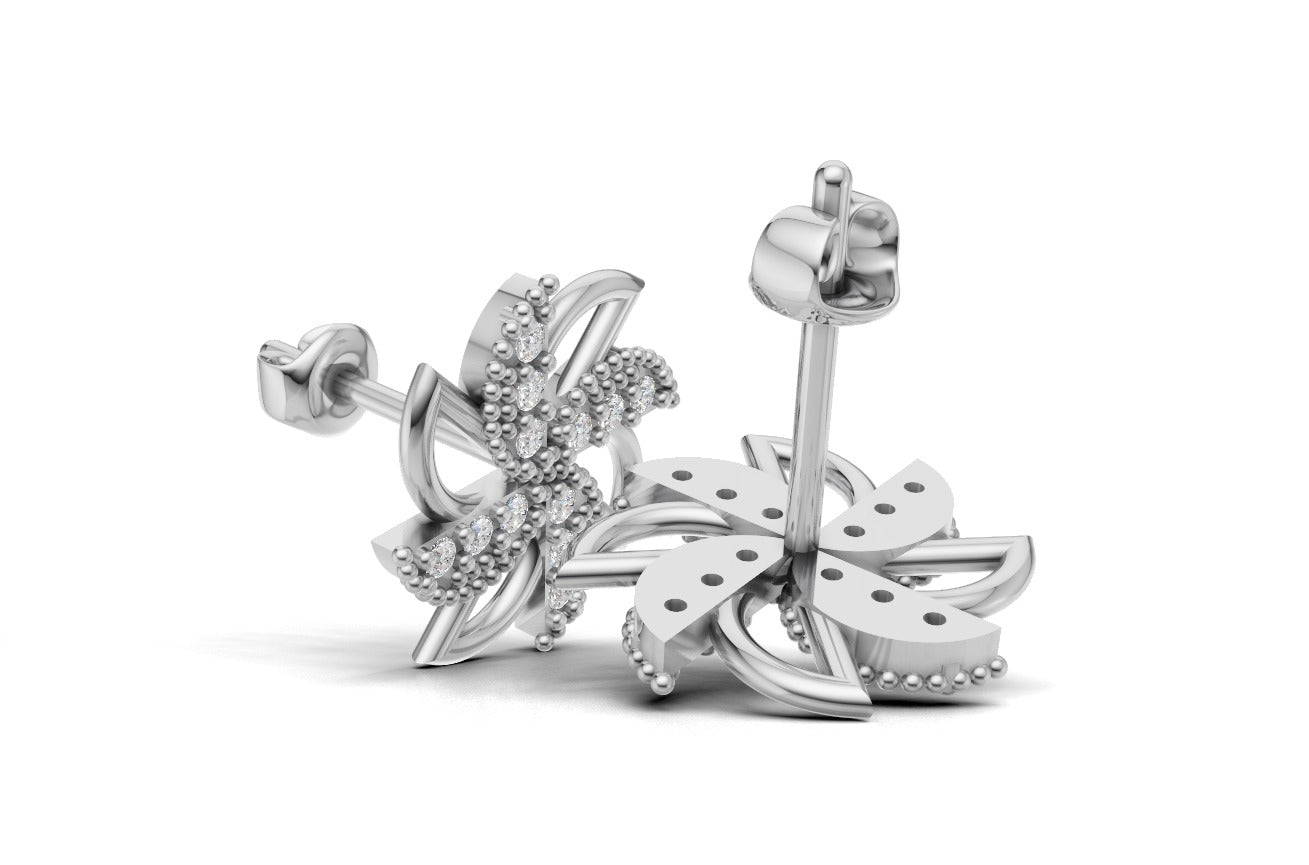 14K Gold Earrings Star with 24 Diamonds, "STT: "Prong", Push Back, Filigree