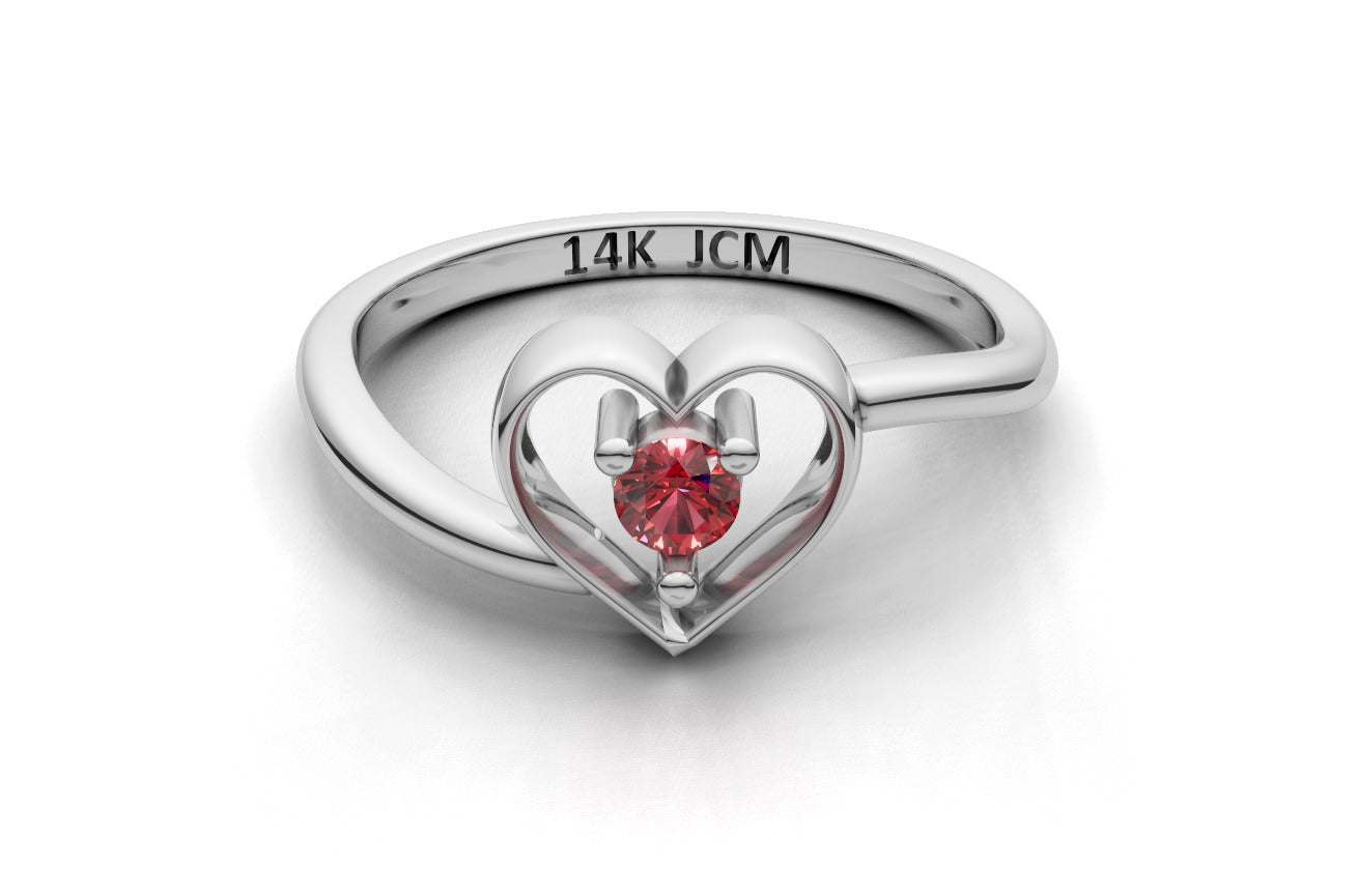 14K Gold Ring Heart with 1 Ruby, STT: 3-Prong