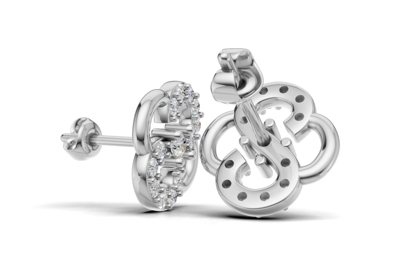 14K Gold Earrings Clover with 26 Diamonds, "STT: Prong", Push Back