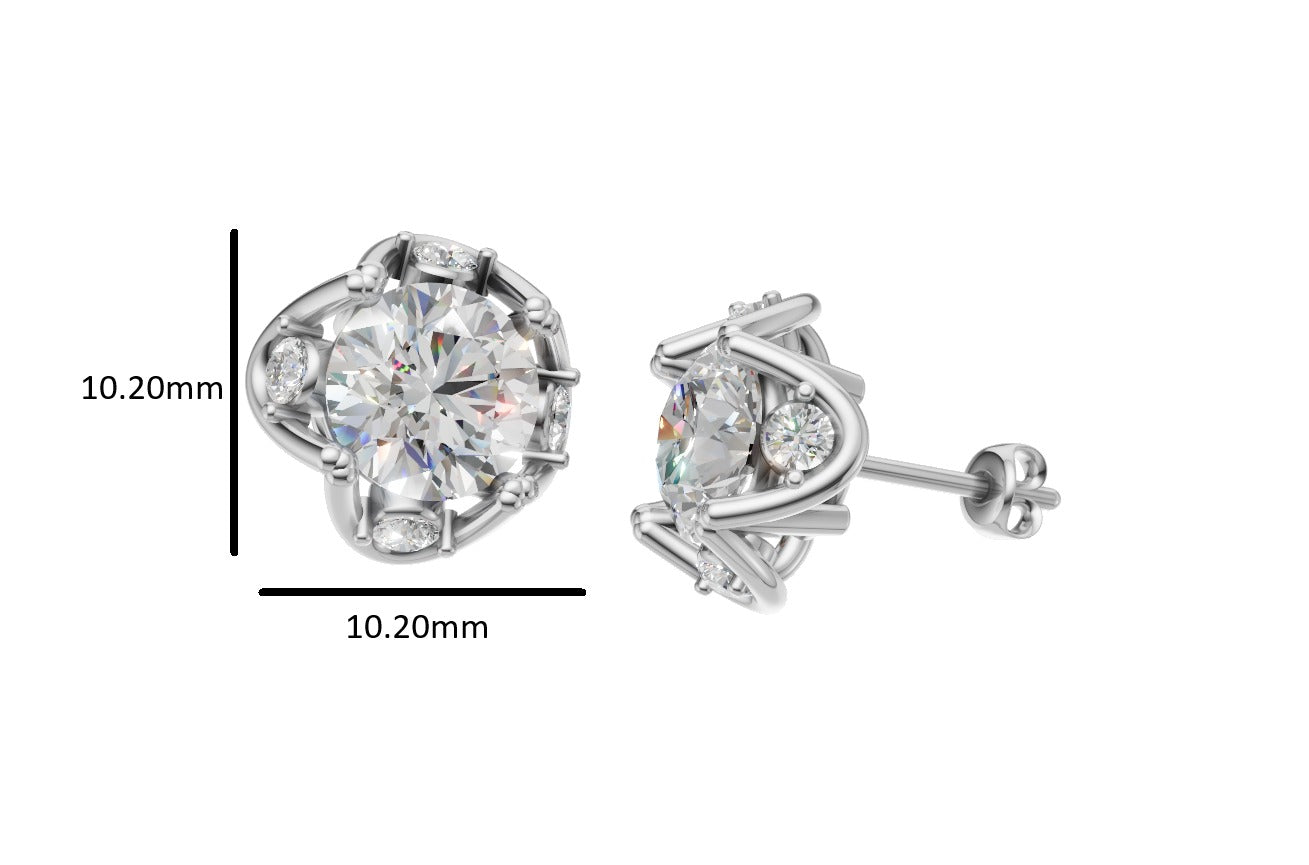 14k Gold Earrings Solitaire with 10 Diamonds, "STT: 4-Prong", Push Back