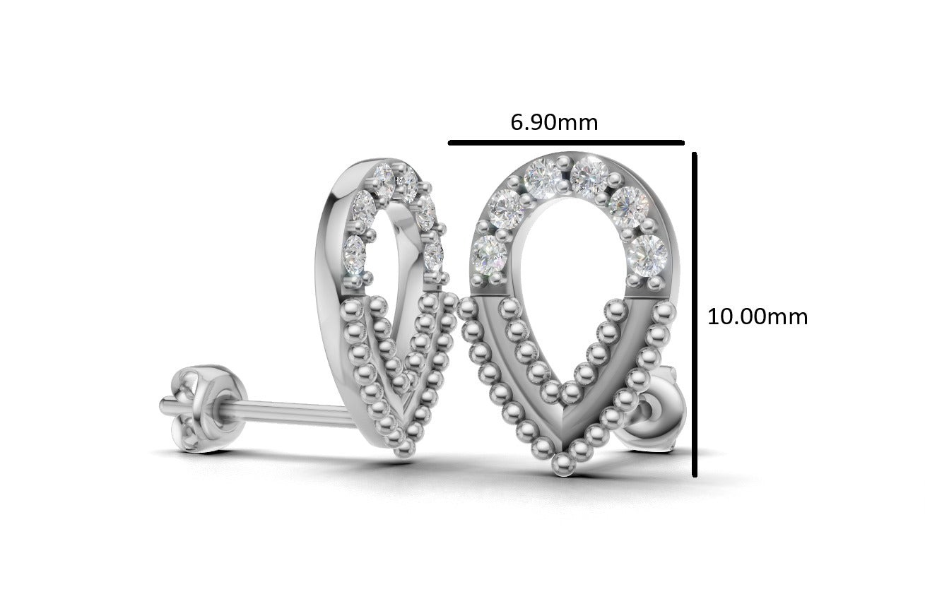14K Gold Pear Earrings with 12 Diamonds, FILIGREE, "STT: Prong", Push Back