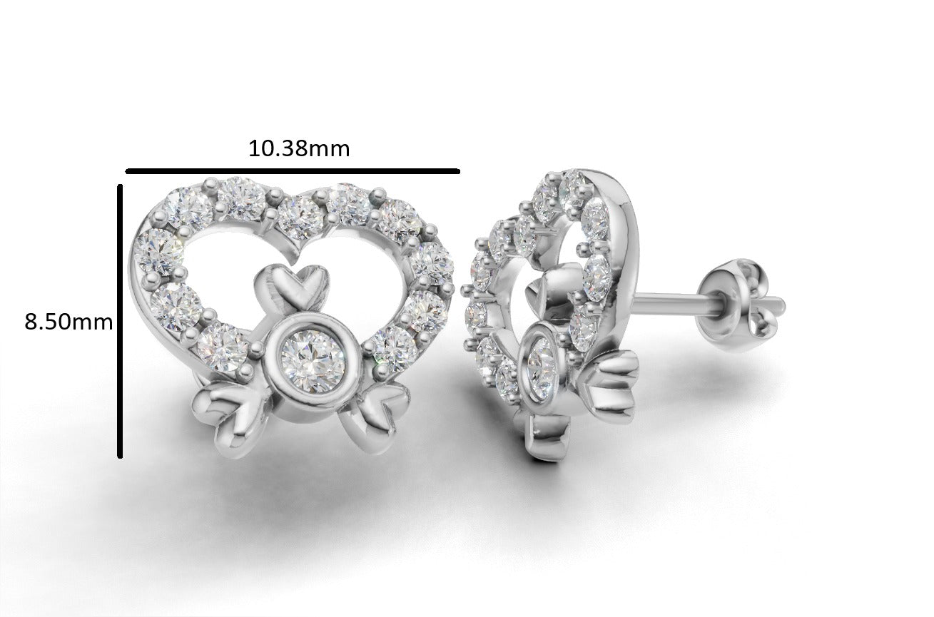 14k Gold Earrings Hearts with 24 Diamonds, "STT: Prong and Bezel", Push Back