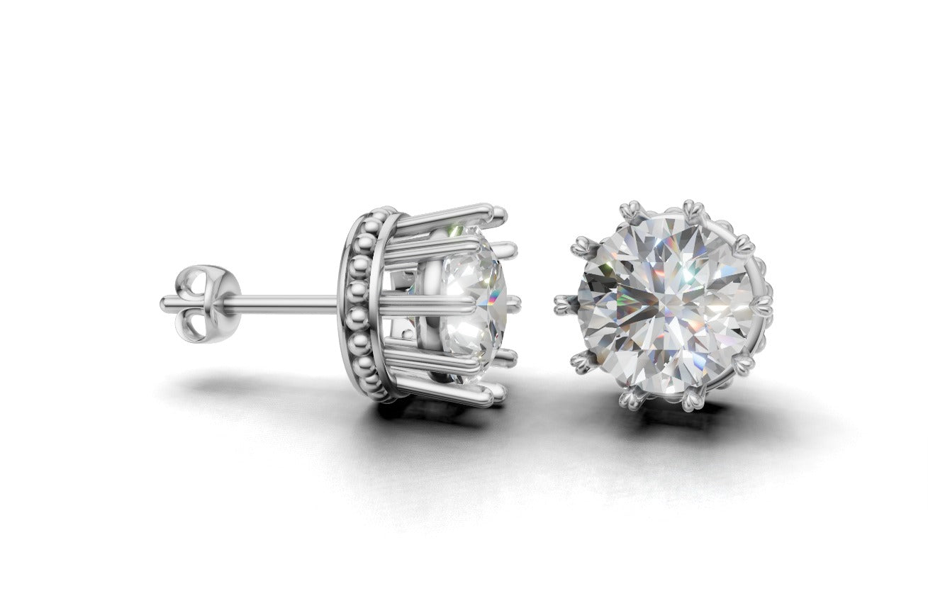 14k Gold Earrings with 8 Diamonds, "STT: 10-Prong Heart", Push Back