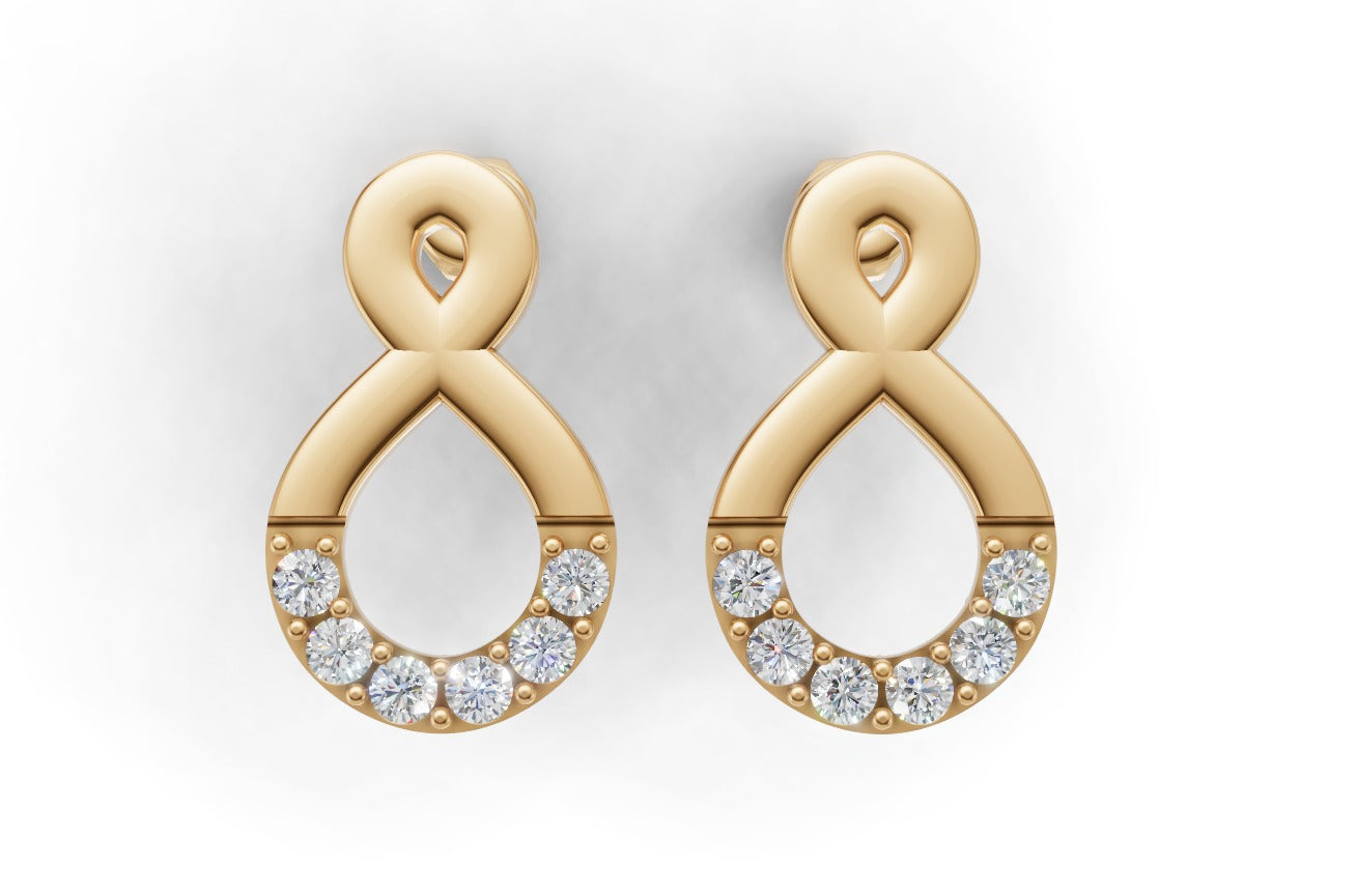 14K Gold Earring with 12 Diamonds, "STT: Prong", Push Back