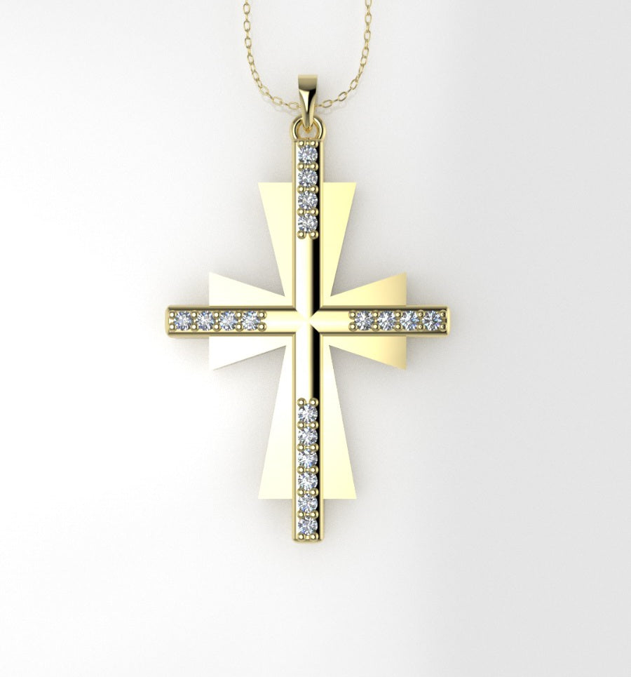 14K Pendant with 18 Diamond VS1, "Cross Double with Prongs", Only Pendant