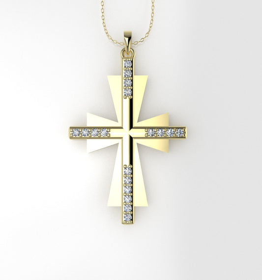 14K Pendant with 18 Diamond VS1, "Cross Double with Prongs", Only Pendant