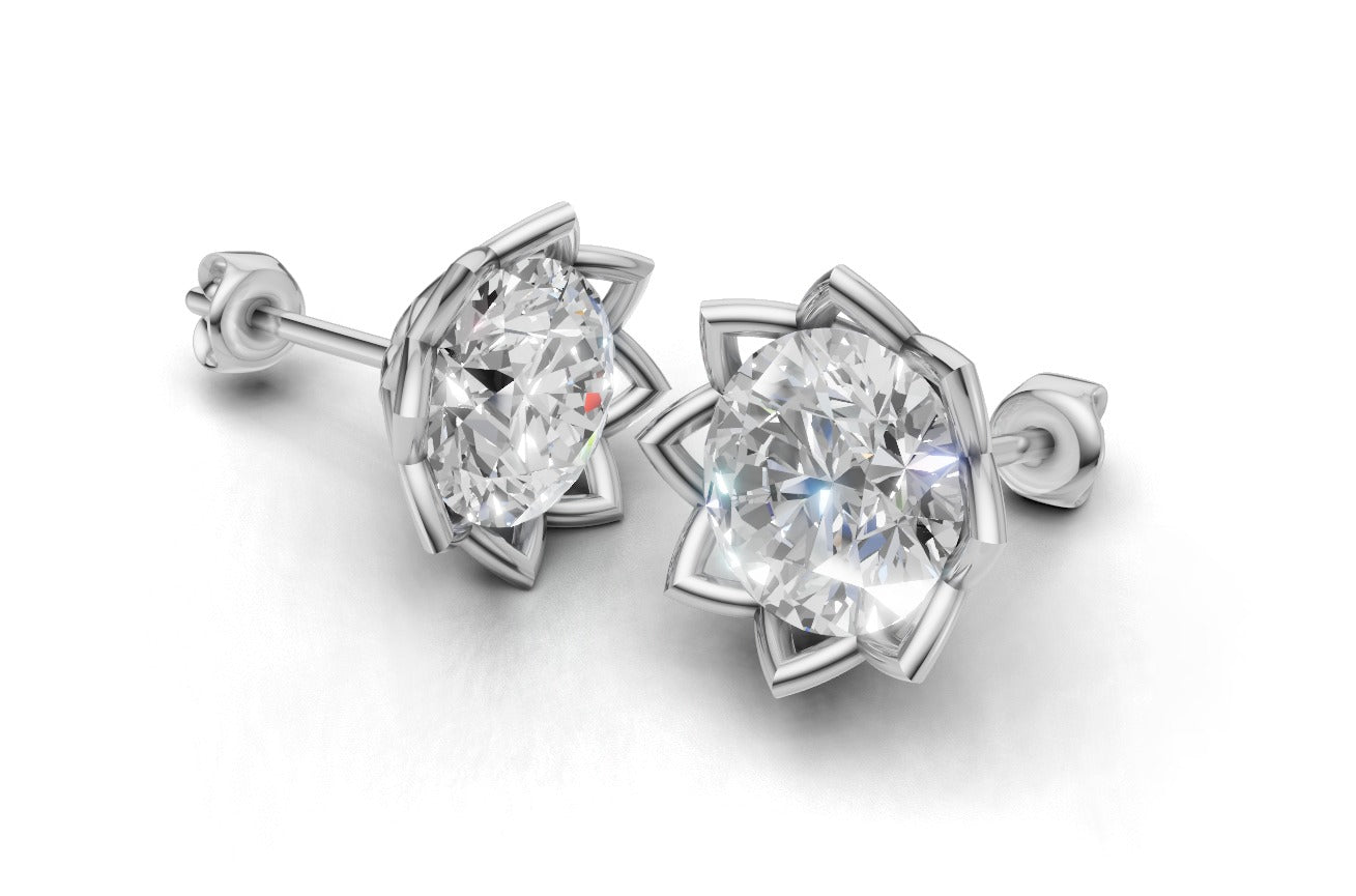 14k Yellow Gold Solitaire Earrings with 2 Diamonds, Push Back
