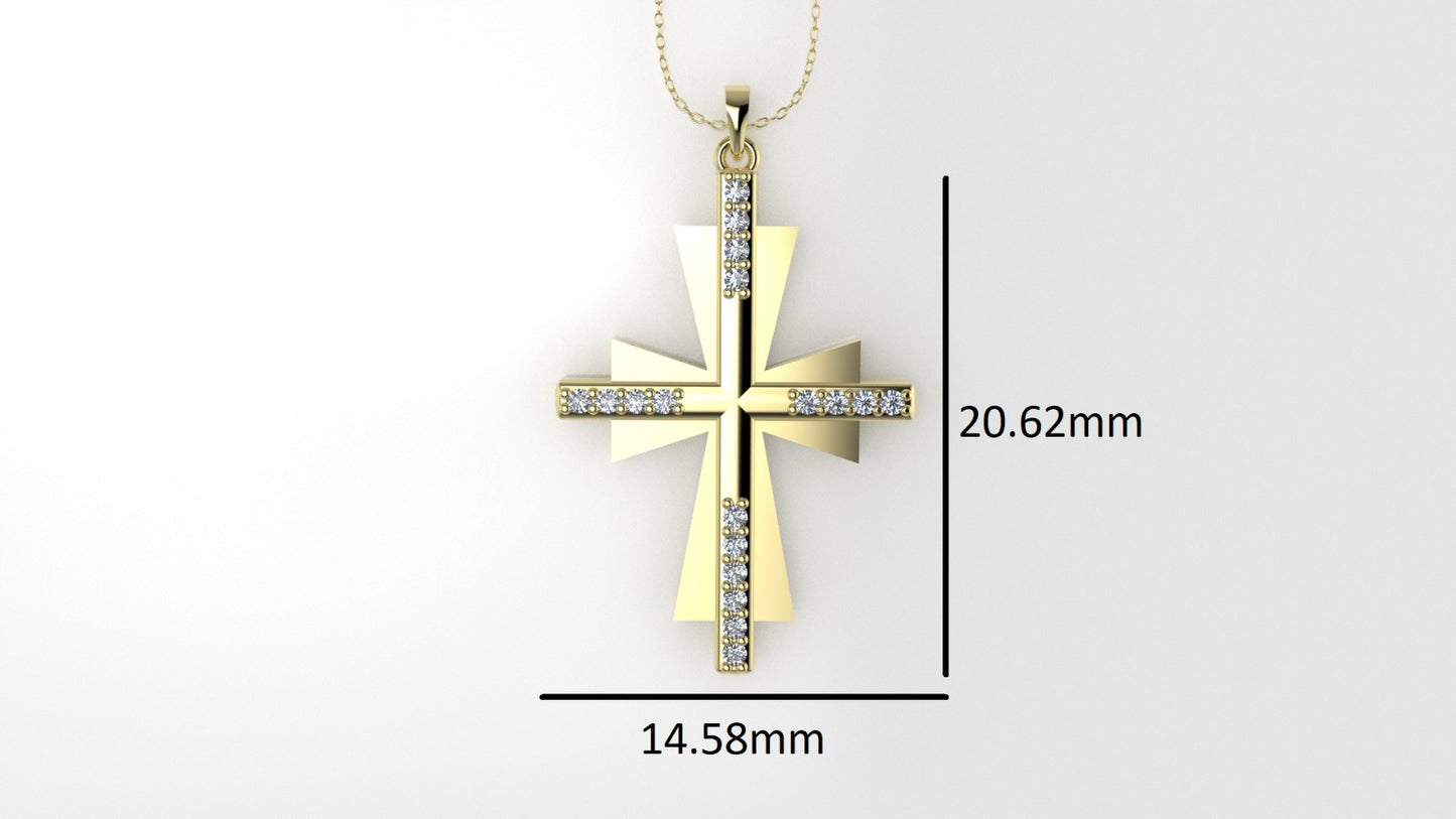 14K Pendant with 18 Diamond VS1, "Cross Double with Prongs", Only Pendant