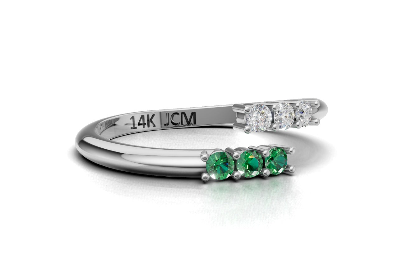 14K Gold Ring with 3 Emeralds and 3 Diamonds, STT: Prong