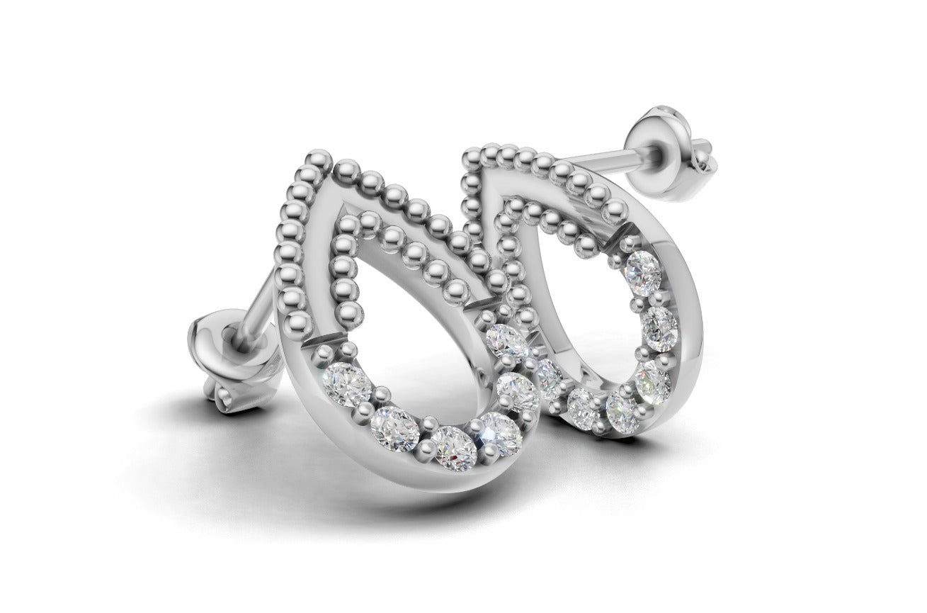 14K Gold Pear Earrings with 12 Diamonds, FILIGREE, "STT: Prong", Push Back