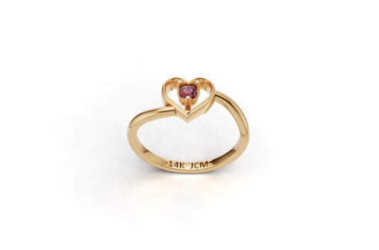 14K Gold Ring Heart with 1 Ruby, STT: 3-Prong