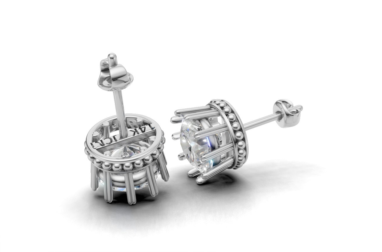 14k Gold Earrings with 8 Diamonds, "STT: 10-Prong Heart", Push Back