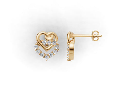 14k Hearts Earrings with 20 Diamonds, "STT: Prong", Push Back