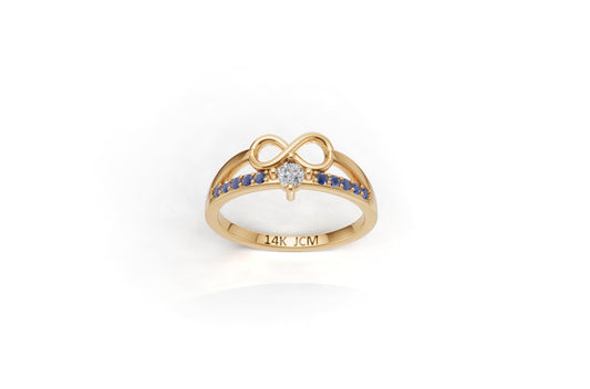 14K Gold Ring Infinity with 11 Stones, STT: Prong