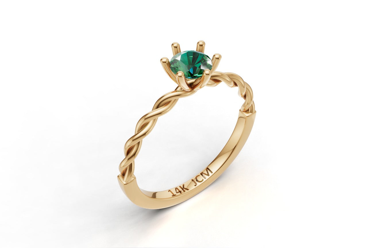 14K Gold Ring Solitaire with 1 Emerald, STT: 6-Prong