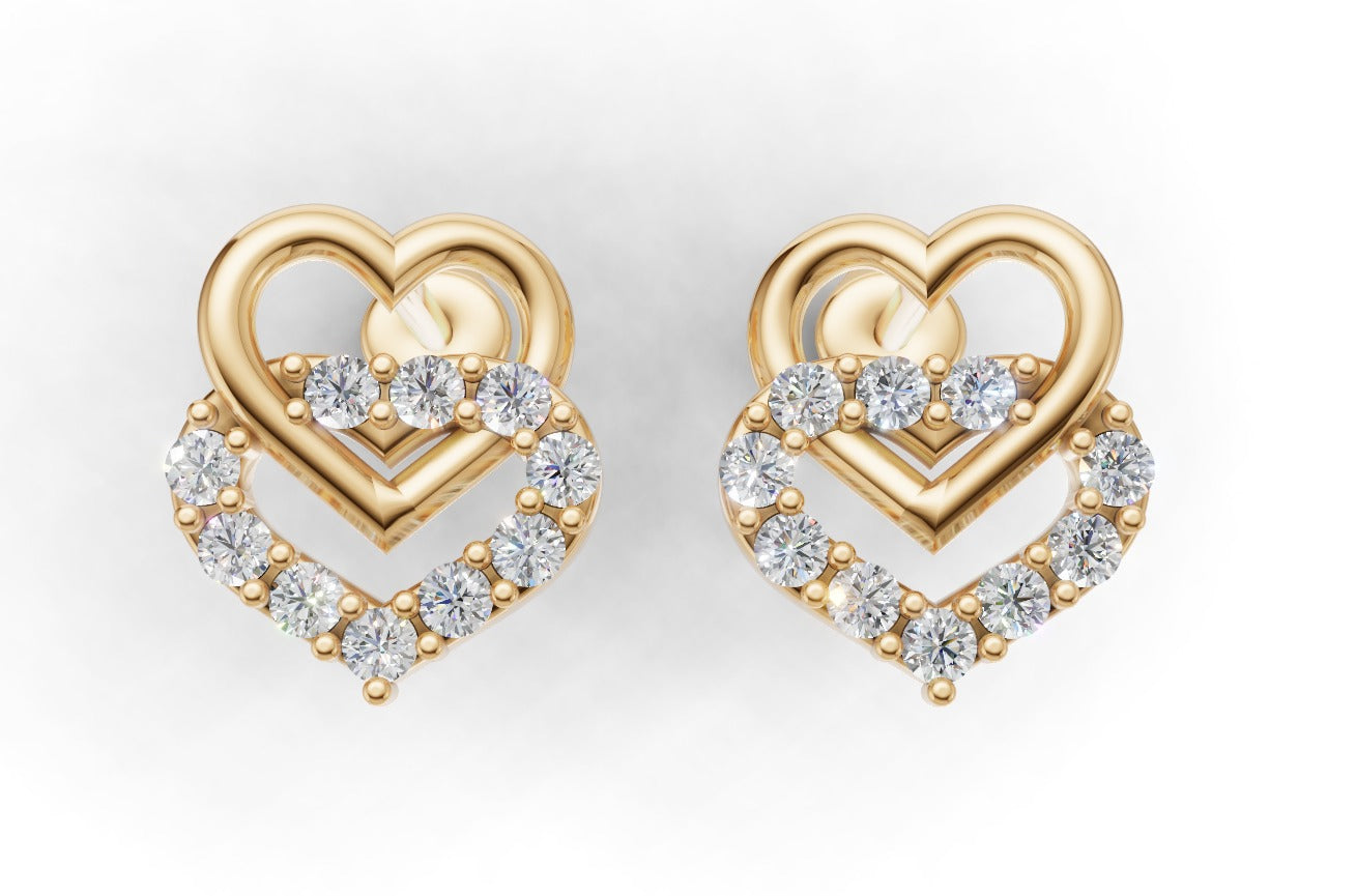 14k Hearts Earrings with 20 Diamonds, "STT: Prong", Push Back