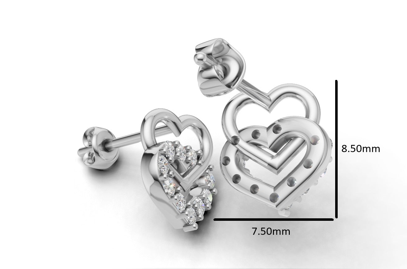 14k Hearts Earrings with 20 Diamonds, "STT: Prong", Push Back