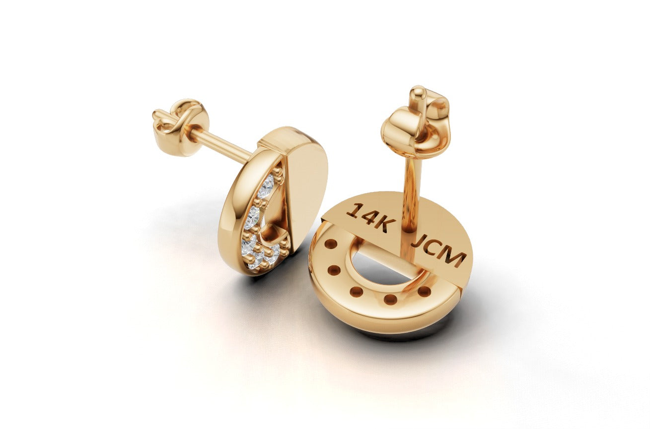 14k Gold Earrings Circle with 10 Diamonds, "STT: Prong", Push Back, Cut Chanel
