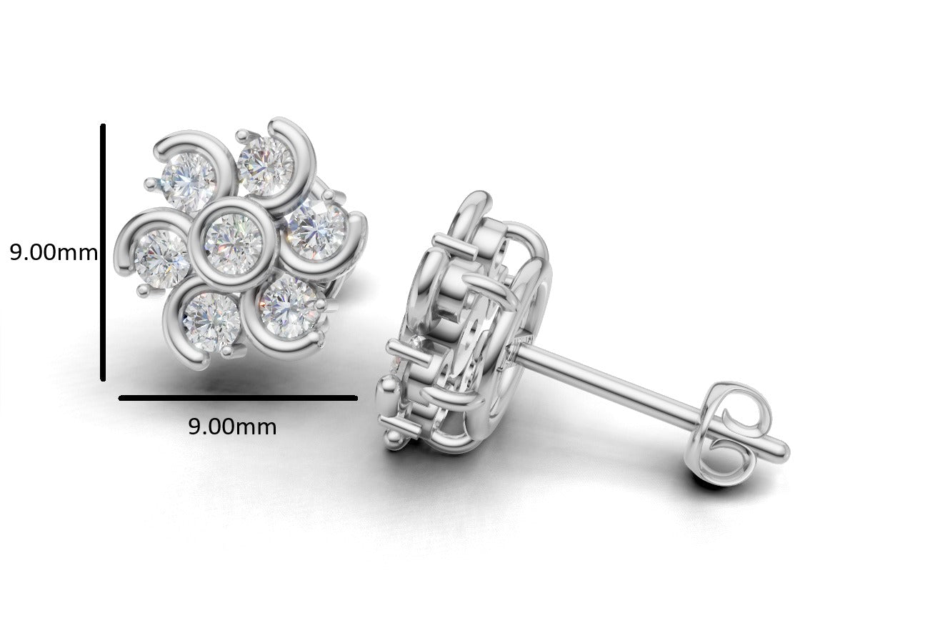 14k Gold Earrings with 14 Diamonds, "STT: 1-Prong and Bezel", Push Back