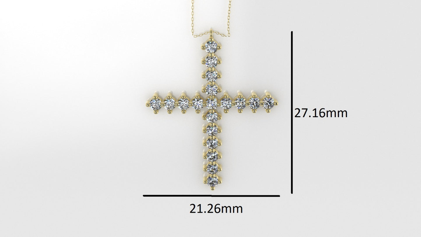 Gold Pendant with 19 Diamond VS1, Cross Style, Only Pendant, "4 Prongs"