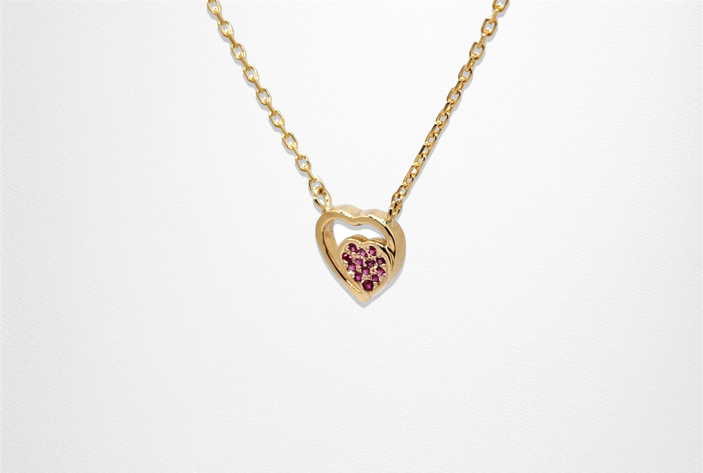 14K Ruby Stone Gold Heart Necklace