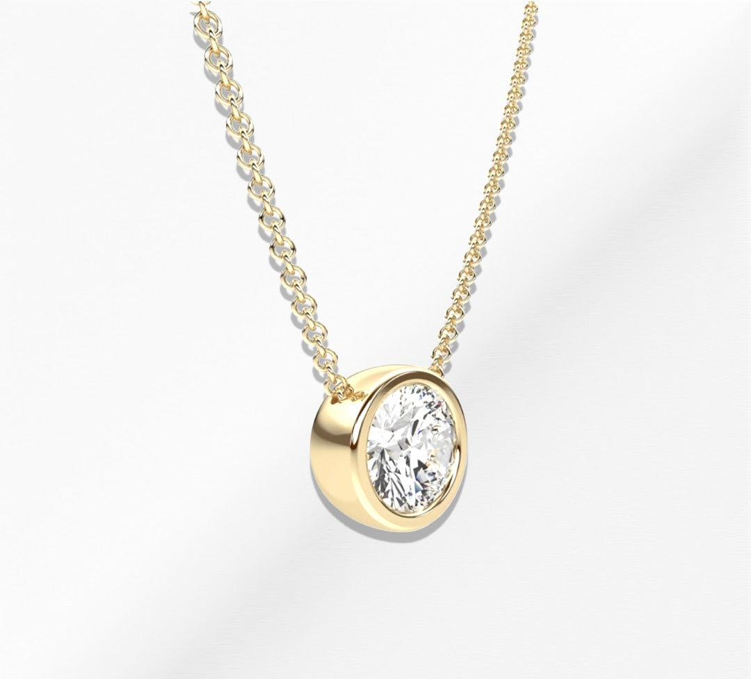 14K Gold Round Diamond Pendant Necklace
