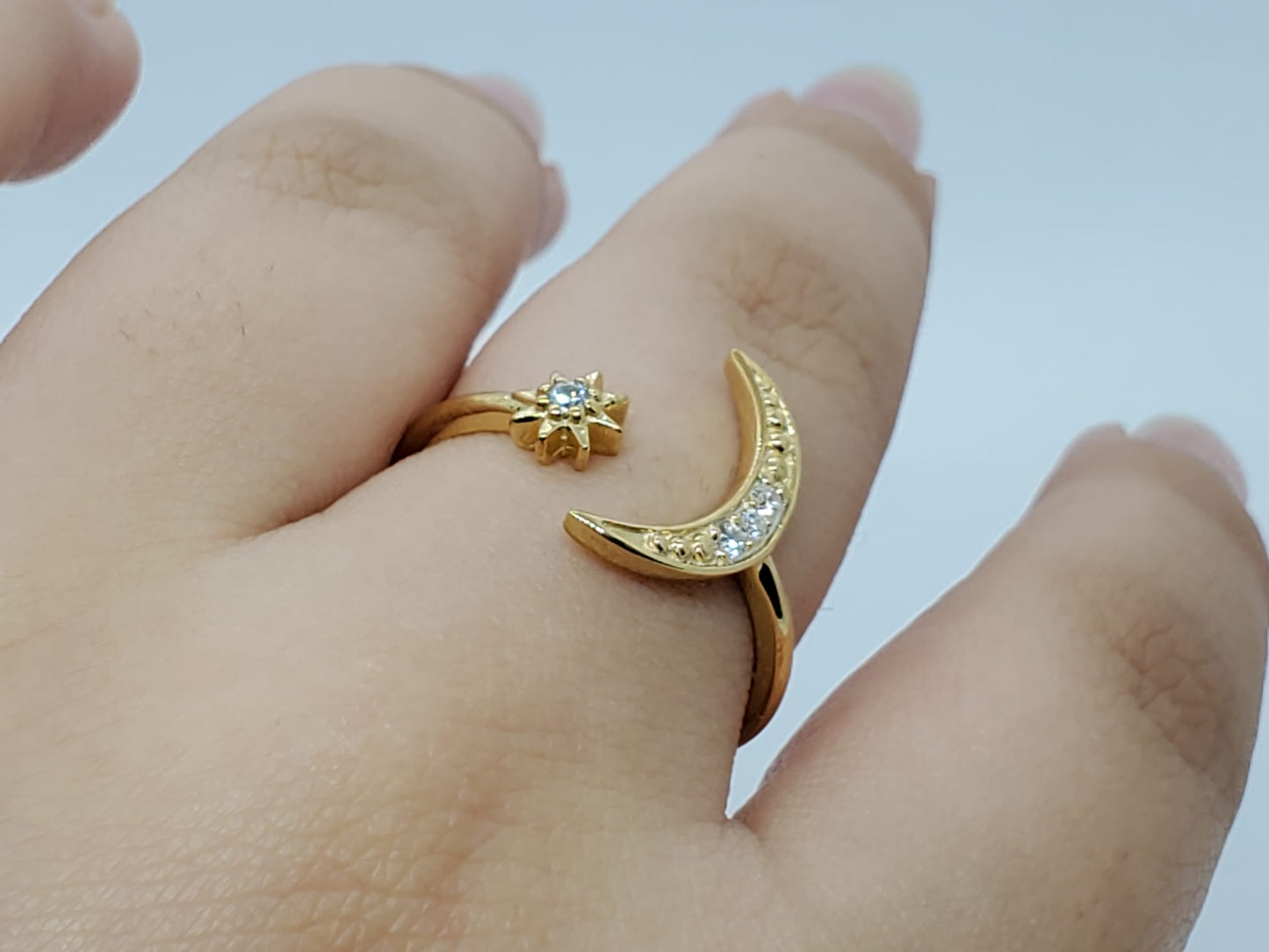14k Yellow Gold Ring with Diamonds, moon and star style