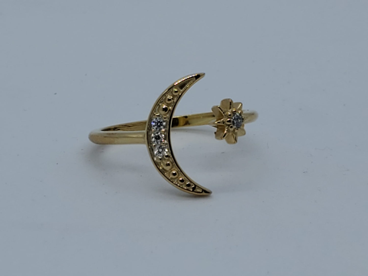 14k Yellow Gold Ring with Diamonds, moon and star style