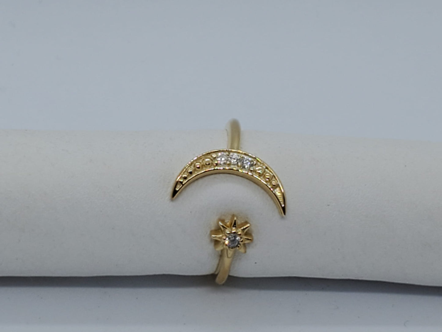 14k Yellow Gold Ring with Diamonds, moon and star style